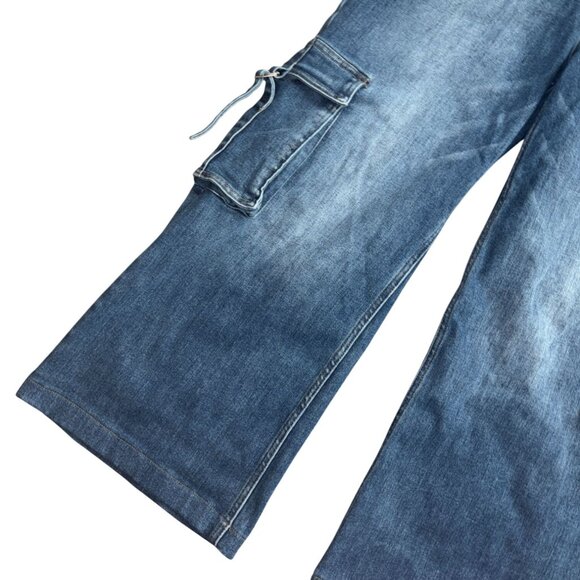 Risen Womens High Rise Cargo Denim Jeans-Blue-Size 2XL-GUC - Picture 2 of 7